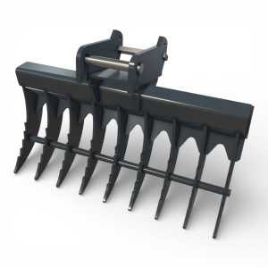 Grebla miniexcavator pentru sortarea pietrelor si pamantului pe santier